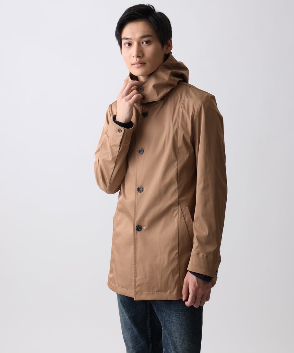 MKJGC12190 MK MICHEL KLEIN HOMME(MKミッシェルクランオム) 【ON/OFF対応】フードショートコート/サテンリバーストレッチ ベージュ