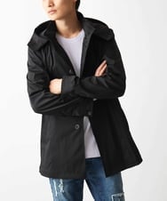 MKJGC12190 MK MICHEL KLEIN HOMME(MKミッシェルクランオム) 【ON/OFF対応】フードショートコート/サテンリバーストレッチ ブラック
