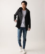 MKJGC12190 MK MICHEL KLEIN HOMME(MKミッシェルクランオム) 【ON/OFF対応】フードショートコート/サテンリバーストレッチ ブラック