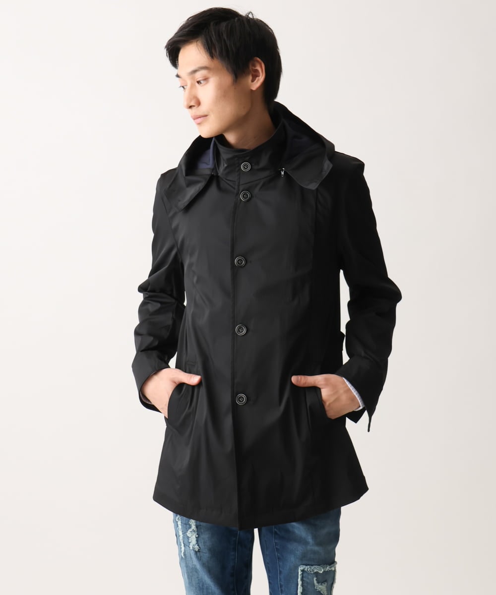 MKJGC12190 MK MICHEL KLEIN HOMME(MKミッシェルクランオム) 【ON/OFF対応】フードショートコート/サテンリバーストレッチ ブラック