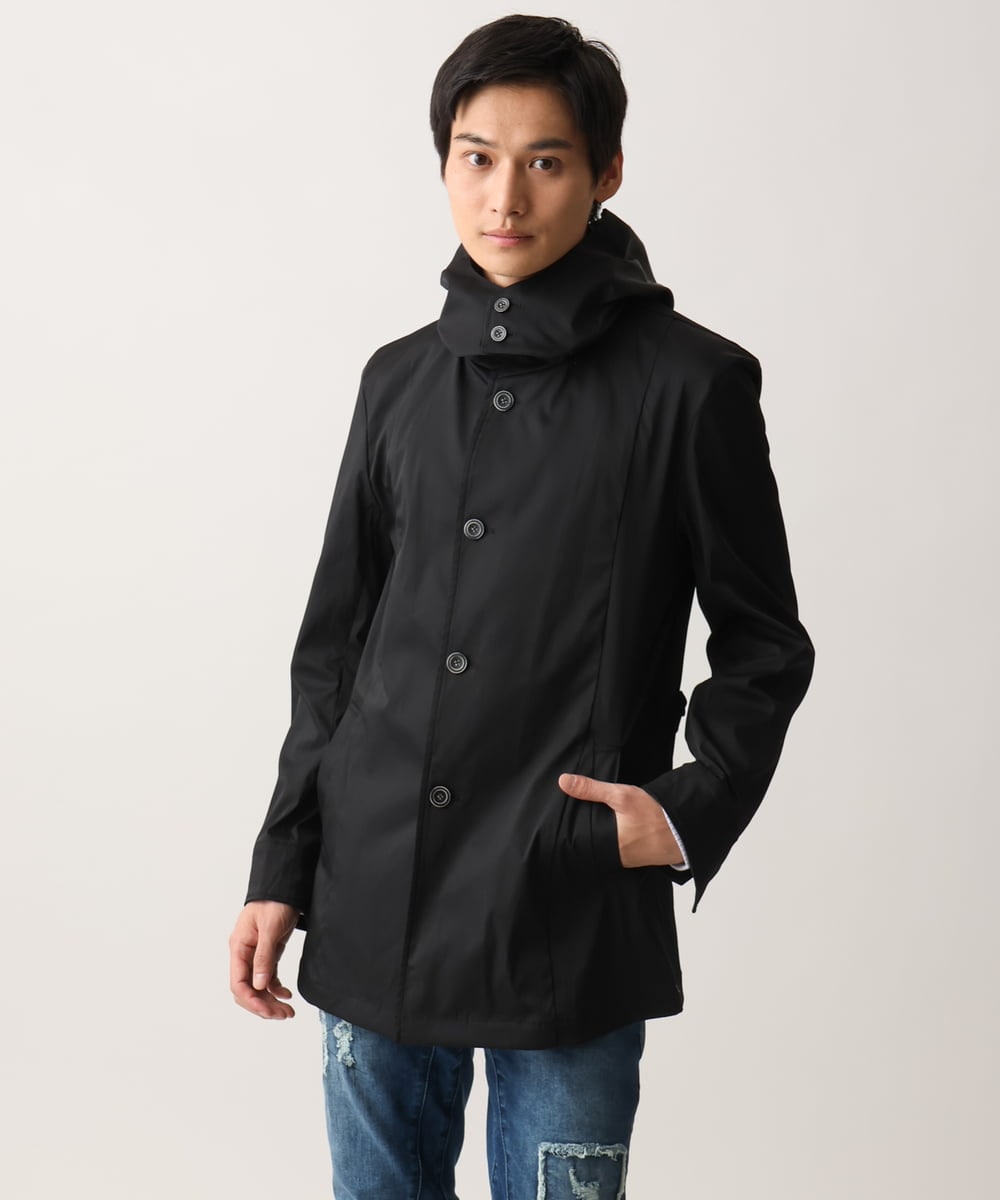 MKJGC12190 MK MICHEL KLEIN HOMME(MKミッシェルクランオム) 【ON/OFF対応】フードショートコート/サテンリバーストレッチ ブラック