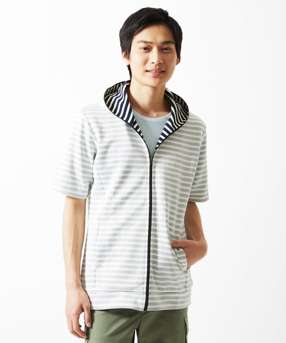 MKJGC17110 MK MICHEL KLEIN HOMME(MKミッシェルクランオム) パーカー / バッグリップボーダー ネイビー