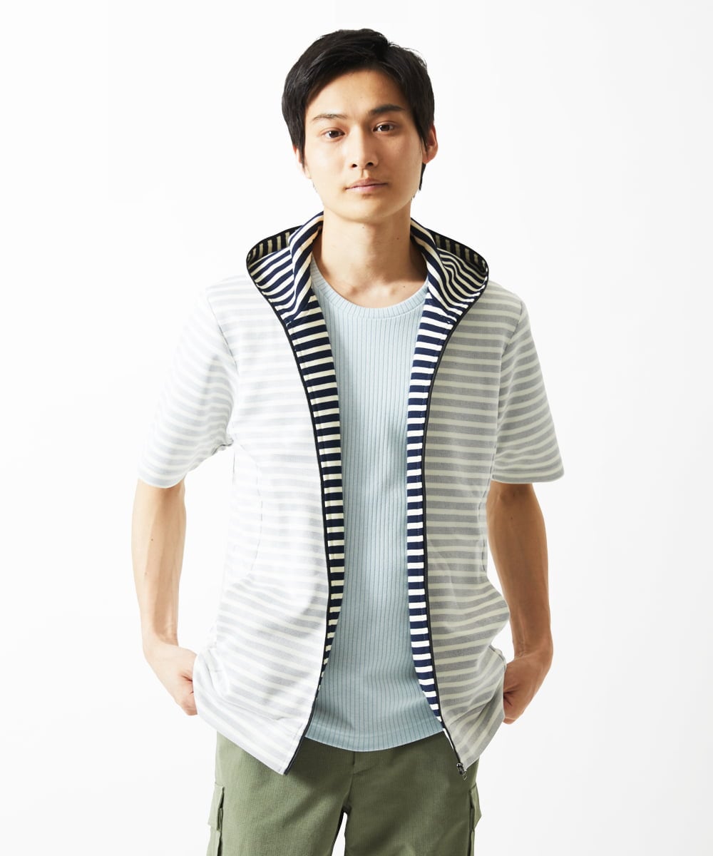 MKJGC17110 MK MICHEL KLEIN HOMME(MKミッシェルクランオム) パーカー / バッグリップボーダー ネイビー