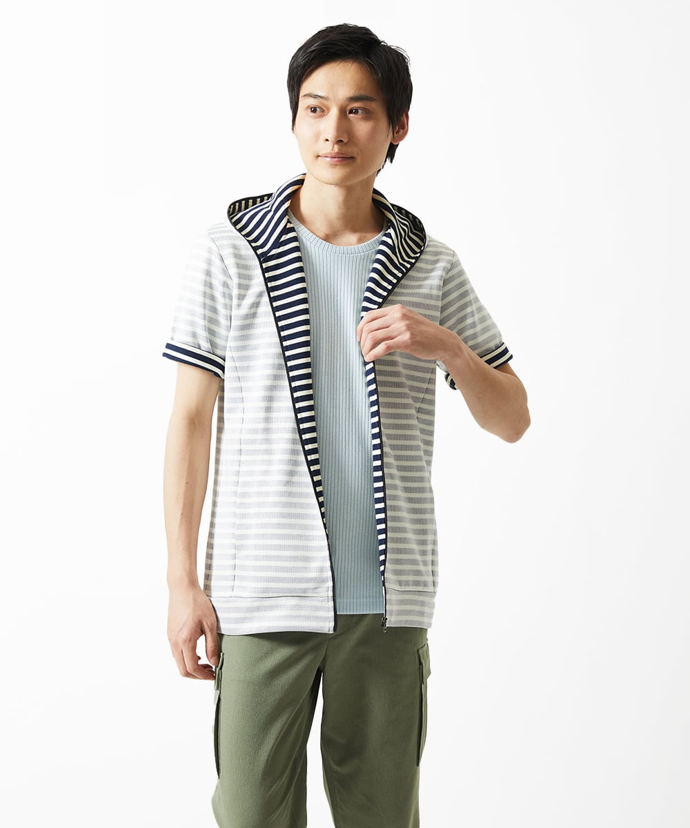 MKJGC17110 MK MICHEL KLEIN HOMME(MKミッシェルクランオム) パーカー / バッグリップボーダー ネイビー