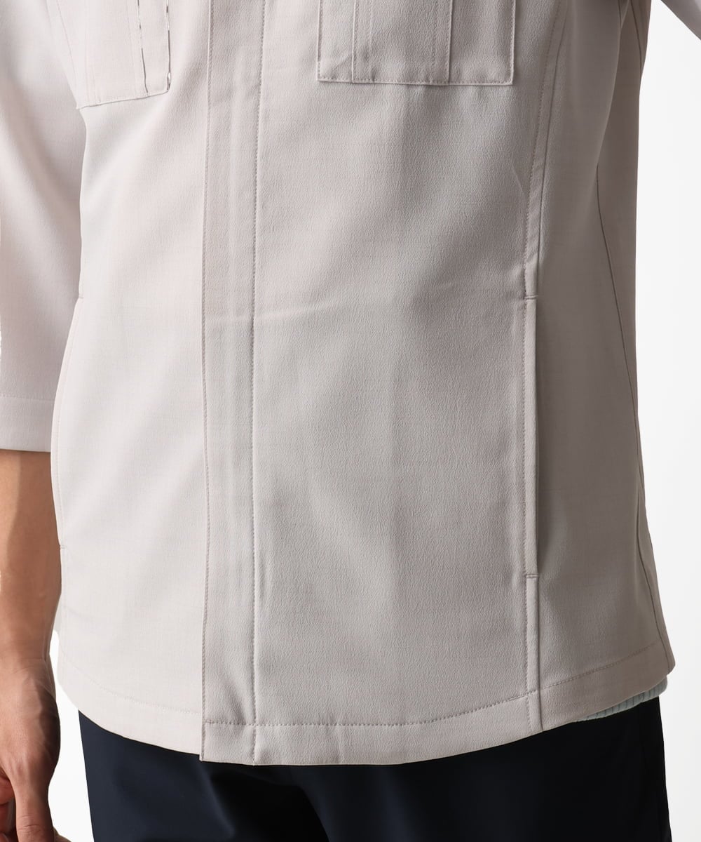 MKJGC66180 MK MICHEL KLEIN HOMME(MKミッシェルクランオム) 七分袖ミリタリーシャツ / リネンタッチ ライトグレー