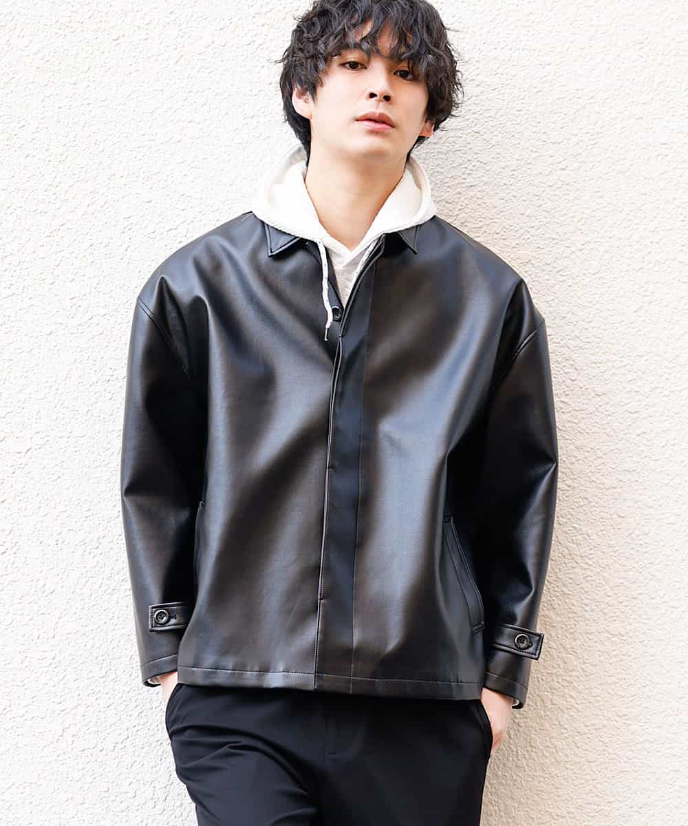 MKJGO41090 MK MICHEL KLEIN HOMME(MKミッシェルクランオム) WEB限定商品 春に着れるフェイクレザーブルゾン ブラック(94)
