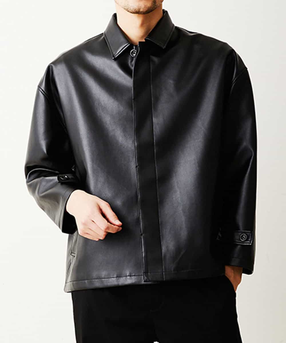 MKJGO41090 MK MICHEL KLEIN HOMME(MKミッシェルクランオム) WEB限定商品 春に着れるフェイクレザーブルゾン ブラック(94)