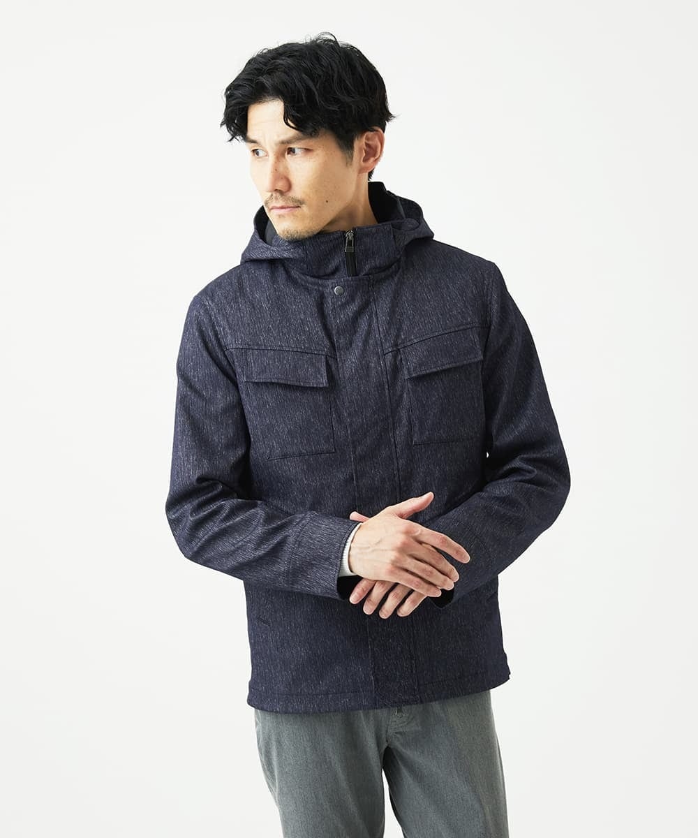 MKJJC30272 MK MICHEL KLEIN HOMME(MKミッシェルクランオム) 【ライナー付き / 撥水 / ストレッチ】 COMFUN CLOTH(コンファンクロス） フード付ブルゾン ブルー