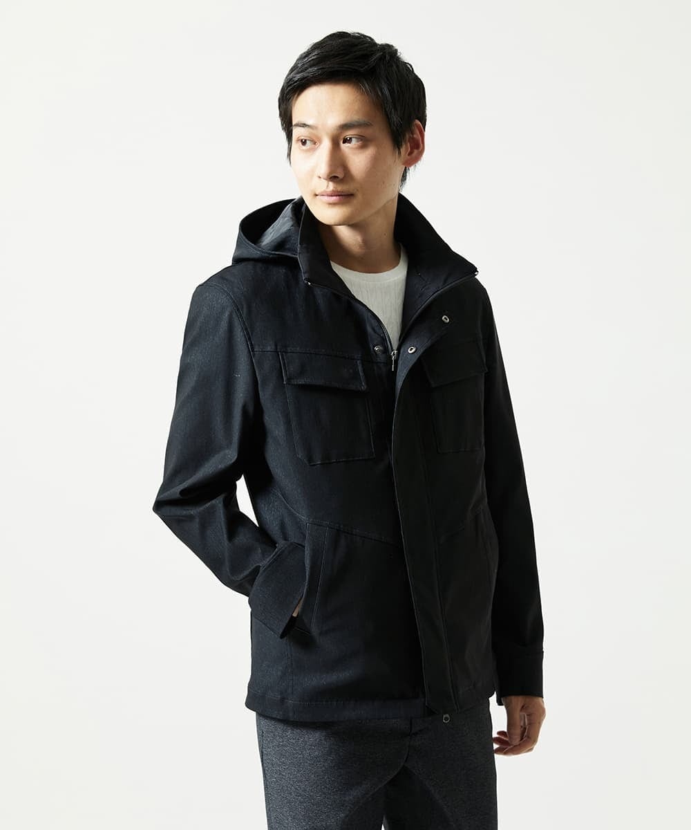 MKJJC30272 MK MICHEL KLEIN HOMME(MKミッシェルクランオム) 【ライナー付き / 撥水 / ストレッチ】 COMFUN CLOTH(コンファンクロス） フード付ブルゾン ブラック