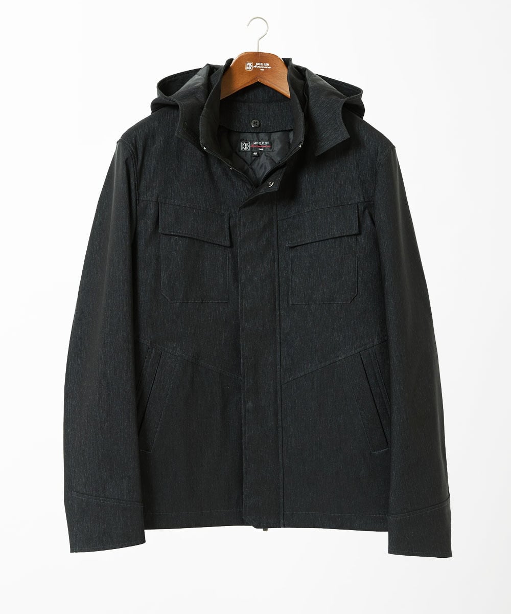MKJJC30272 MK MICHEL KLEIN HOMME(MKミッシェルクランオム) 【ライナー付き / 撥水 / ストレッチ】 COMFUN CLOTH(コンファンクロス） フード付ブルゾン ブラック