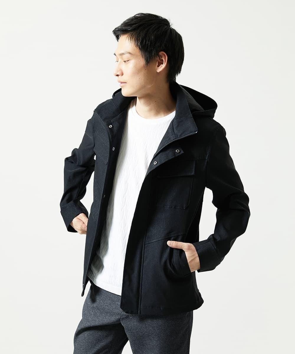 MKJJC30272 MK MICHEL KLEIN HOMME(MKミッシェルクランオム) 【ライナー付き / 撥水 / ストレッチ】 COMFUN CLOTH(コンファンクロス） フード付ブルゾン ブラック