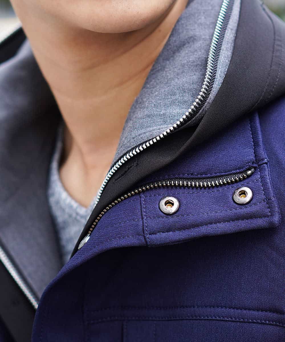 MKJJI21190 MK MICHEL KLEIN HOMME(MKミッシェルクランオム) 《最終入荷》フードミリタリーブルゾン／カチーナWクロス ブルー