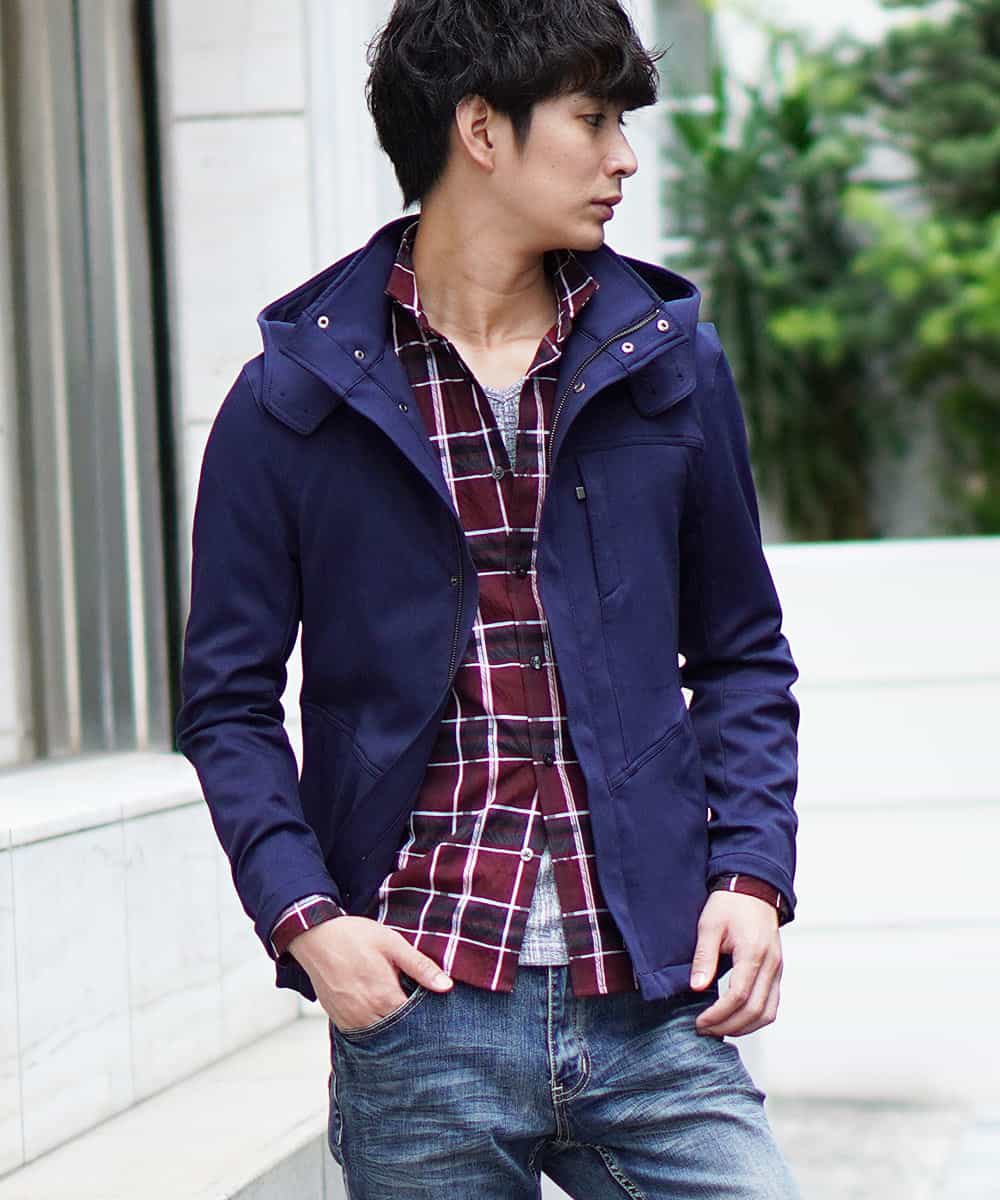 MKJJI21190 MK MICHEL KLEIN HOMME(MKミッシェルクランオム) 《最終入荷》フードミリタリーブルゾン／カチーナWクロス ブルー