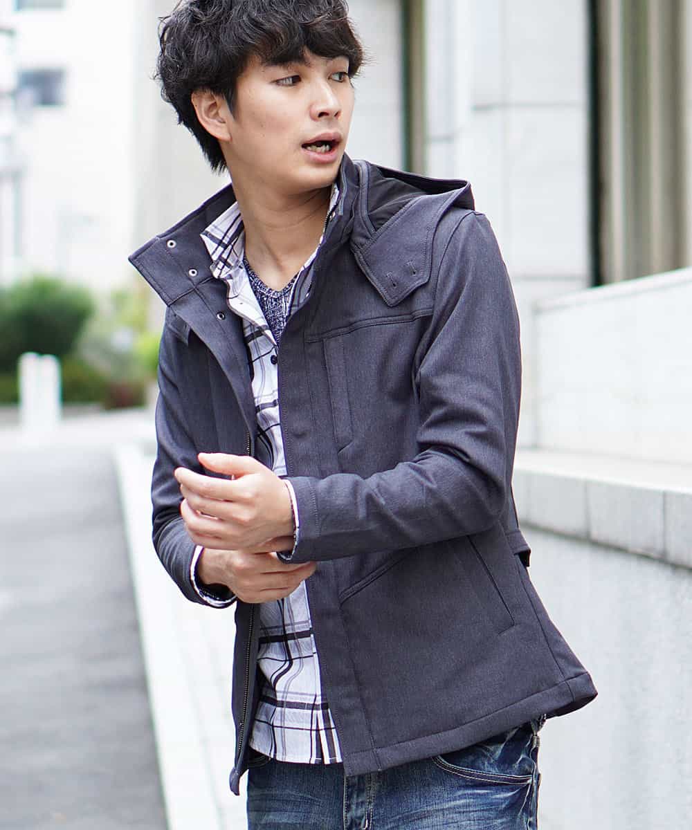 MKJJI21190 MK MICHEL KLEIN HOMME(MKミッシェルクランオム) 《最終入荷》フードミリタリーブルゾン／カチーナWクロス ダークグレー