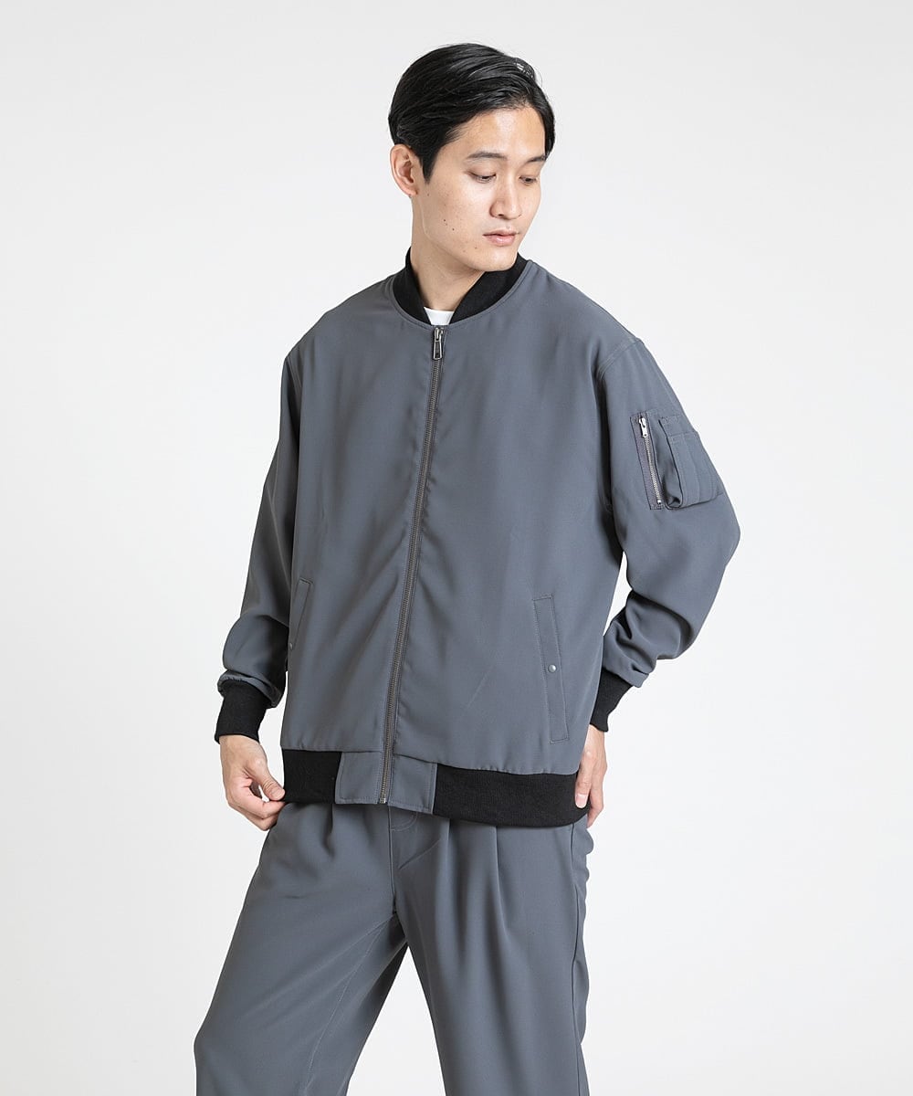 MKJJU88140 MK MICHEL KLEIN HOMME(MKミッシェルクランオム) バックサテンMA-1ブルゾン / セットアップ ダークグレー(93)