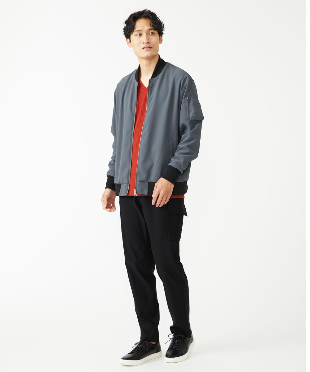 MKJJU88140 MK MICHEL KLEIN HOMME(MKミッシェルクランオム) バックサテンMA-1ブルゾン / セットアップ ダークグレー(93)