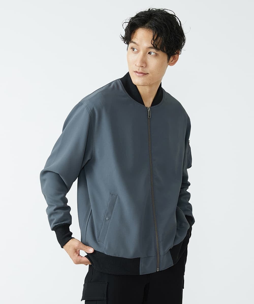MKJJU88140 MK MICHEL KLEIN HOMME(MKミッシェルクランオム) バックサテンMA-1ブルゾン / セットアップ ダークグレー(93)