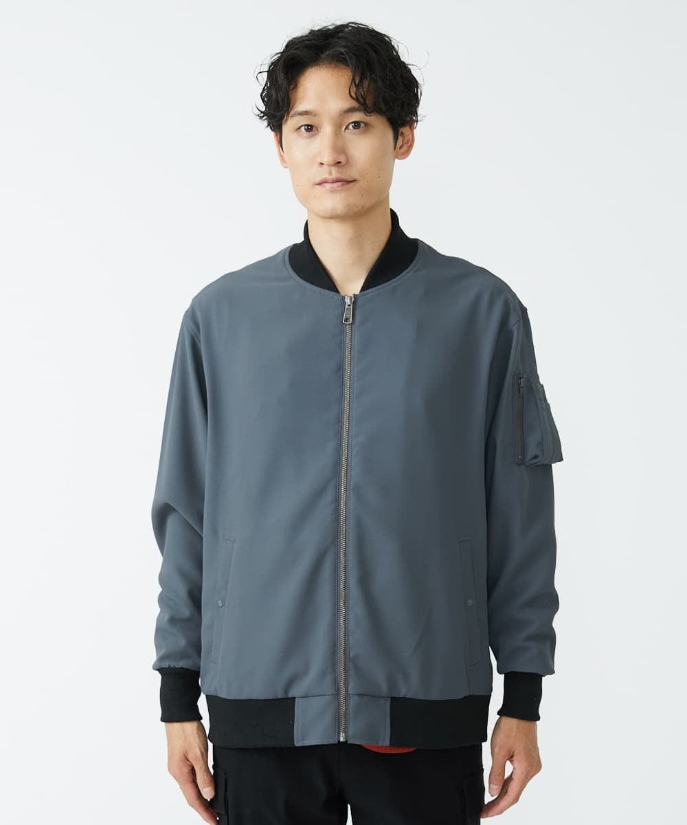 MKJJU88140 MK MICHEL KLEIN HOMME(MKミッシェルクランオム) バックサテンMA-1ブルゾン / セットアップ ダークグレー(93)