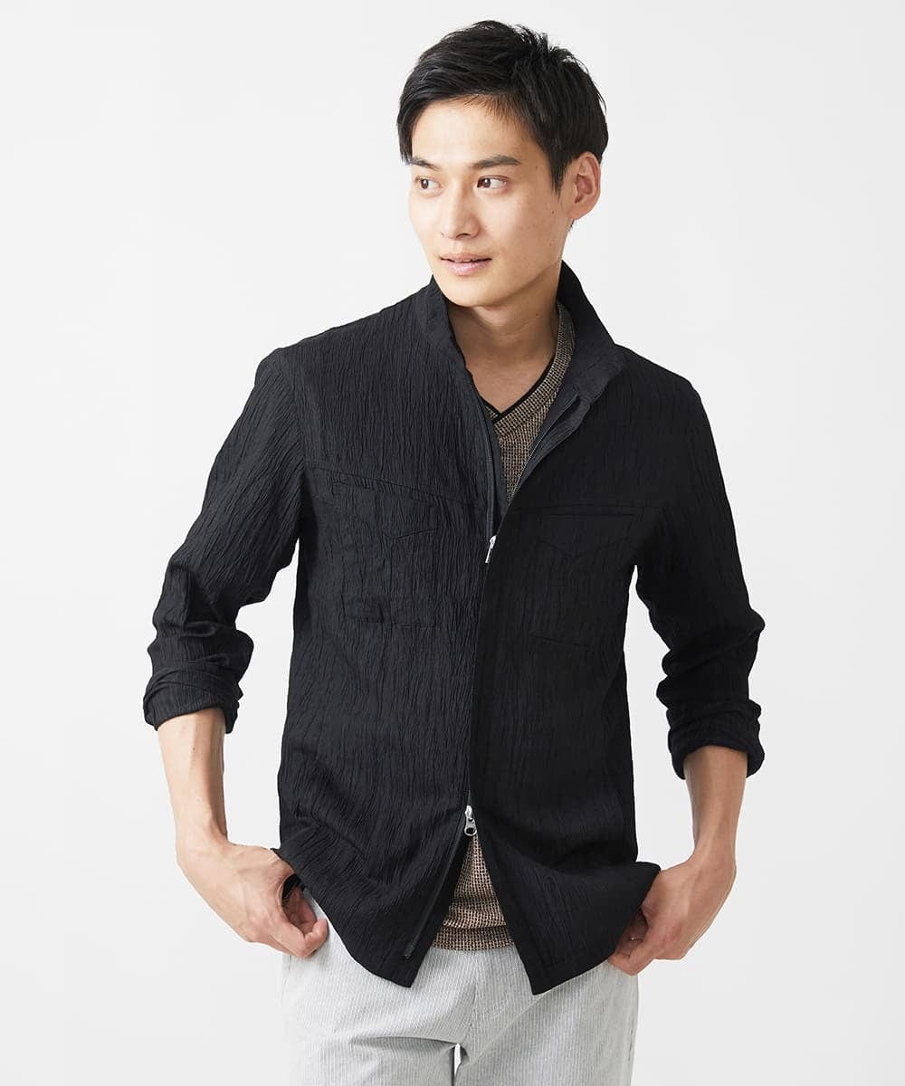 MKJJV16190 MK MICHEL KLEIN HOMME(MKミッシェルクランオム) ミリタリーブルゾン/楊柳ワッシャー グレー