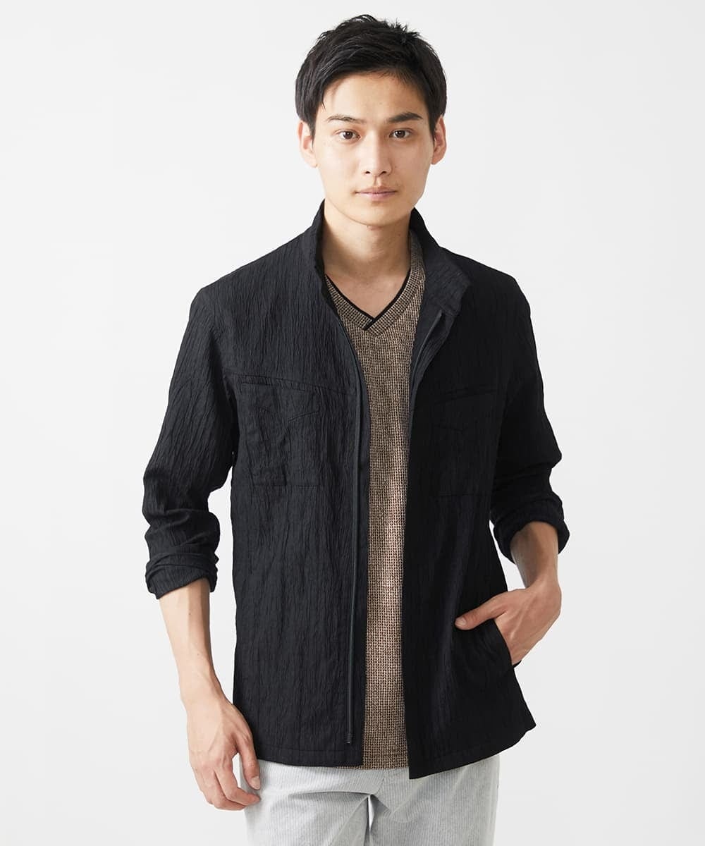 MKJJV16190 MK MICHEL KLEIN HOMME(MKミッシェルクランオム) ミリタリーブルゾン/楊柳ワッシャー グレー