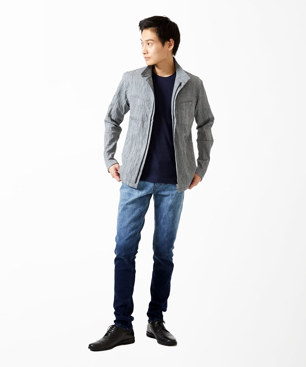 MKJJV16190 MK MICHEL KLEIN HOMME(MKミッシェルクランオム) ミリタリーブルゾン/楊柳ワッシャー グレー