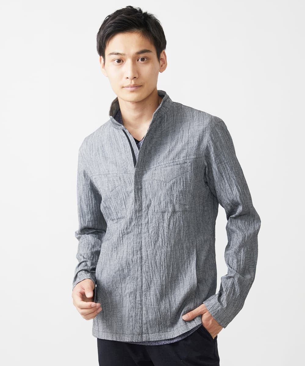 MKJJV16190 MK MICHEL KLEIN HOMME(MKミッシェルクランオム) ミリタリーブルゾン/楊柳ワッシャー グレー