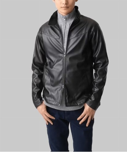 MKJJX02180 MK MICHEL KLEIN HOMME 【残りわずか/在庫限り/秋春兼用/洗える】スタンドカラーシャツブルゾン/合成皮革