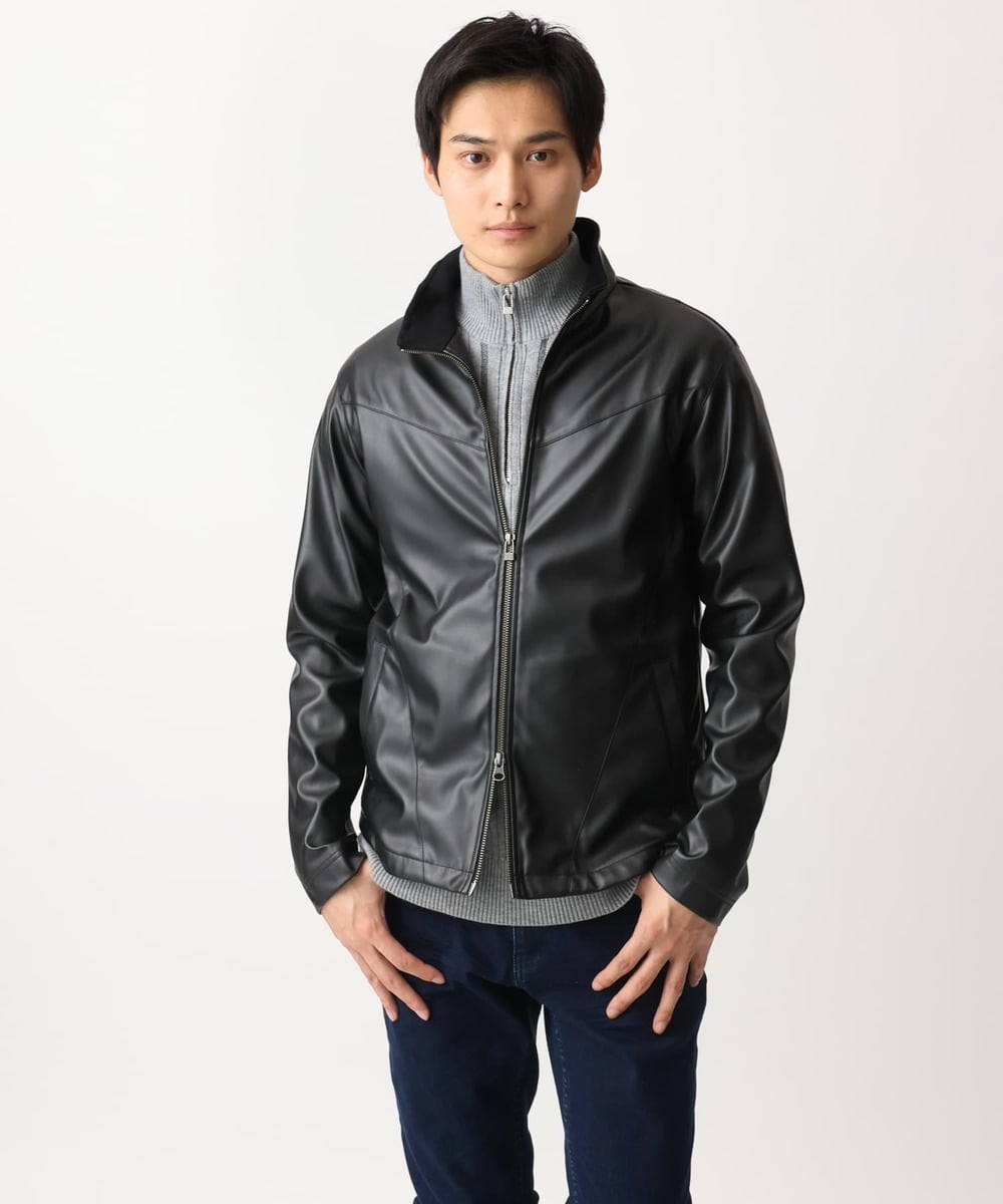MKJJX02180 MK MICHEL KLEIN HOMME(MKミッシェルクランオム) スタンドカラーシャツブルゾン / 合成皮革 ブラック