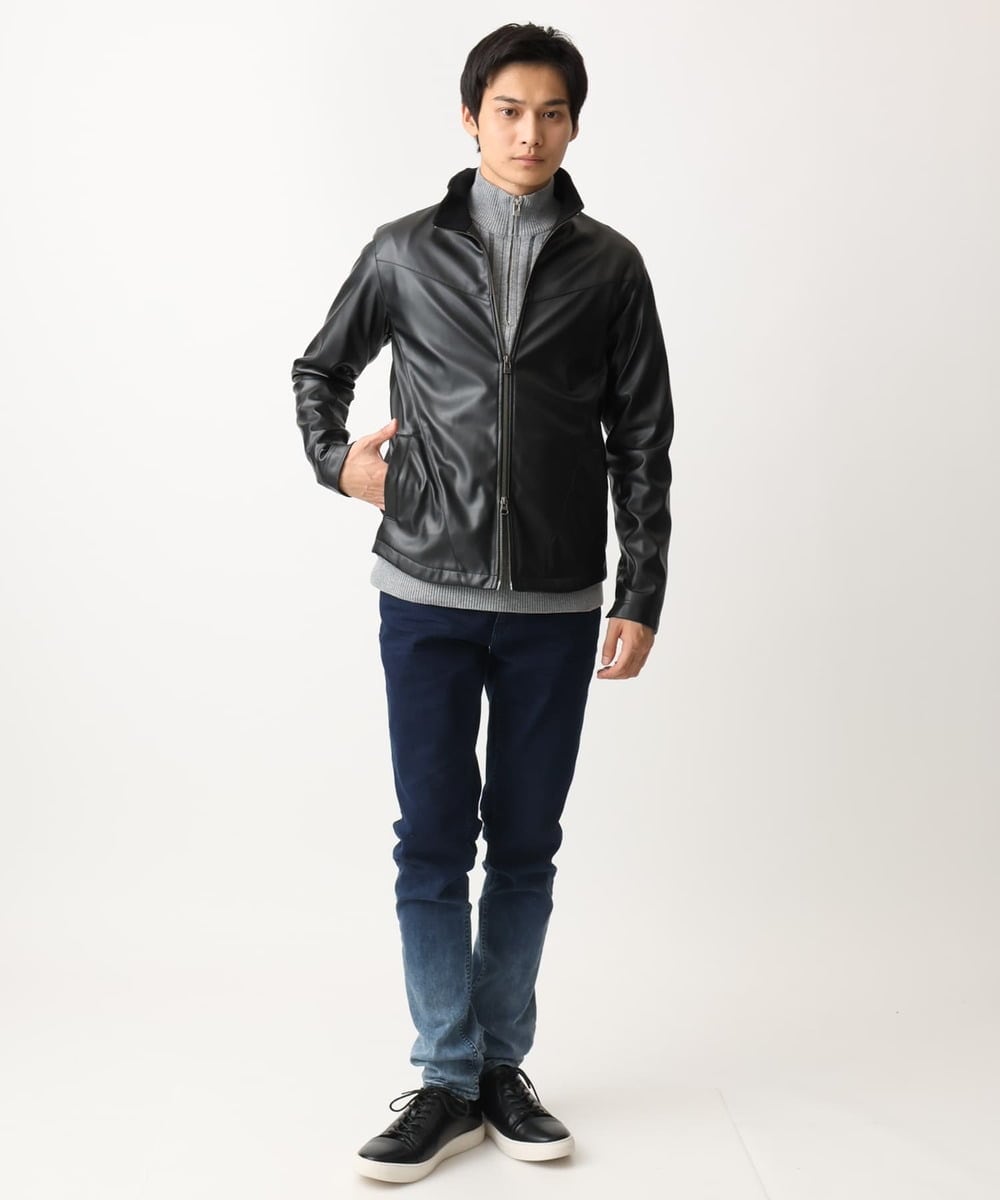MKJJX02180 MK MICHEL KLEIN HOMME(MKミッシェルクランオム) スタンドカラーシャツブルゾン / 合成皮革 ブラック