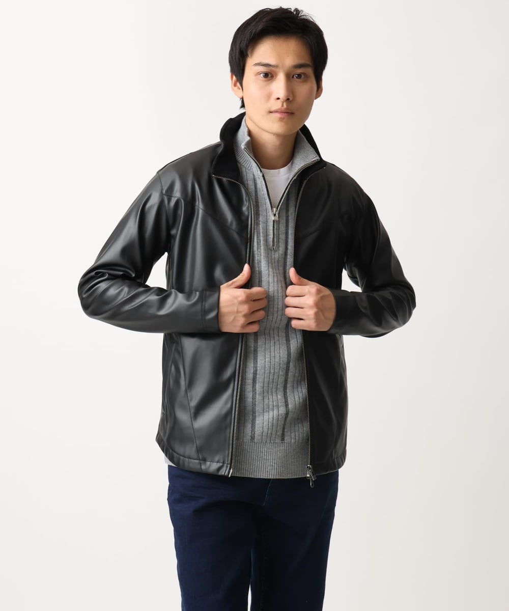 MKJJX02180 MK MICHEL KLEIN HOMME(MKミッシェルクランオム) スタンドカラーシャツブルゾン / 合成皮革 ブラック