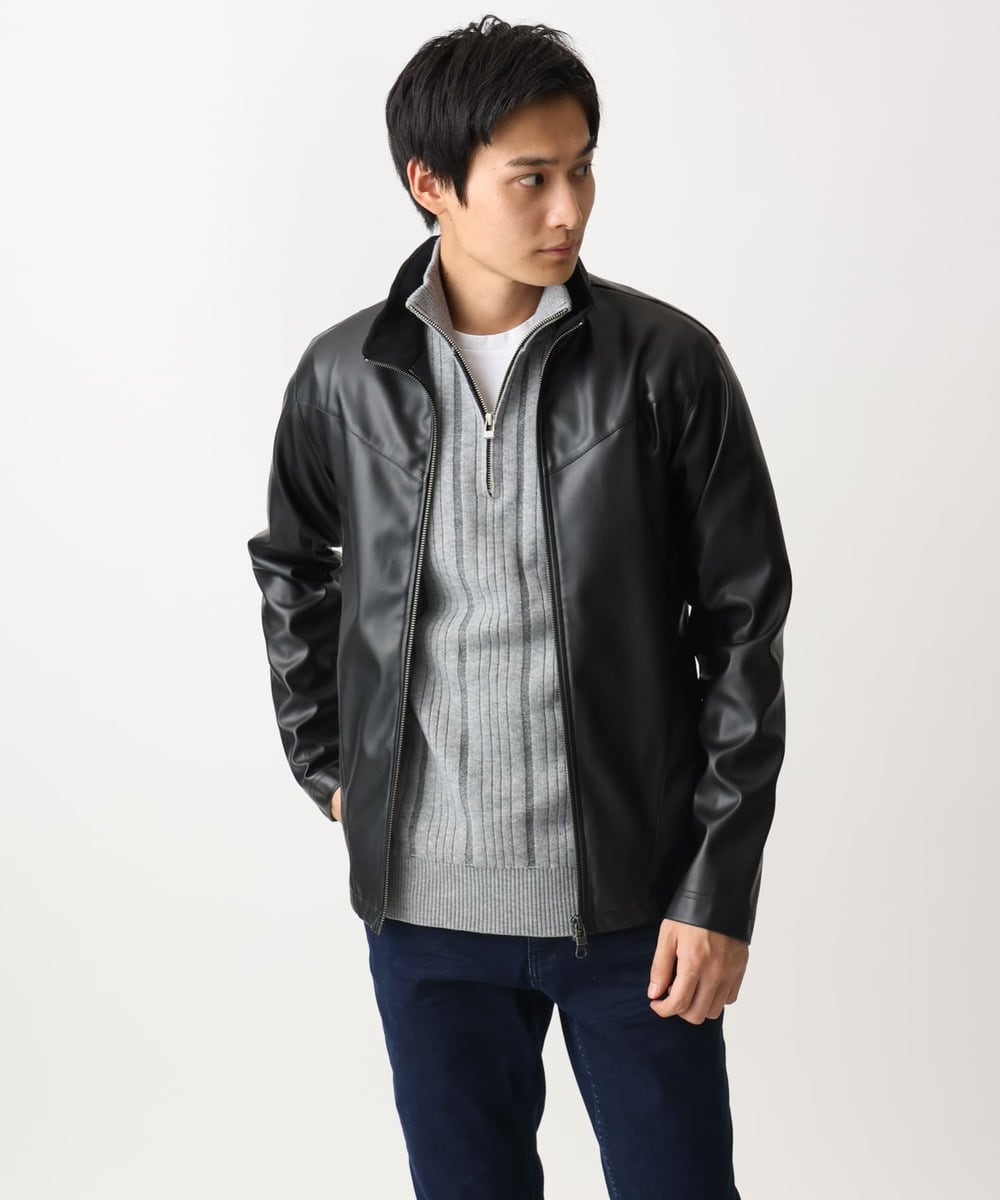 MKJJX02180 MK MICHEL KLEIN HOMME(MKミッシェルクランオム) スタンドカラーシャツブルゾン / 合成皮革 ブラック