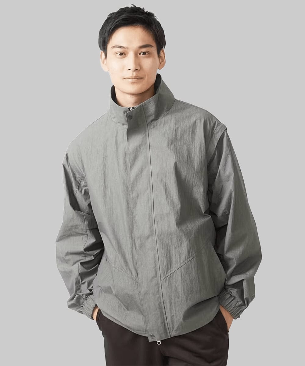 MKJJX08180 MK MICHEL KLEIN HOMME(MKミッシェルクランオム) 【残りわずか/在庫限り/ベストにもなる／ゆったりシルエット】袖着脱２WAYブルゾン グレー