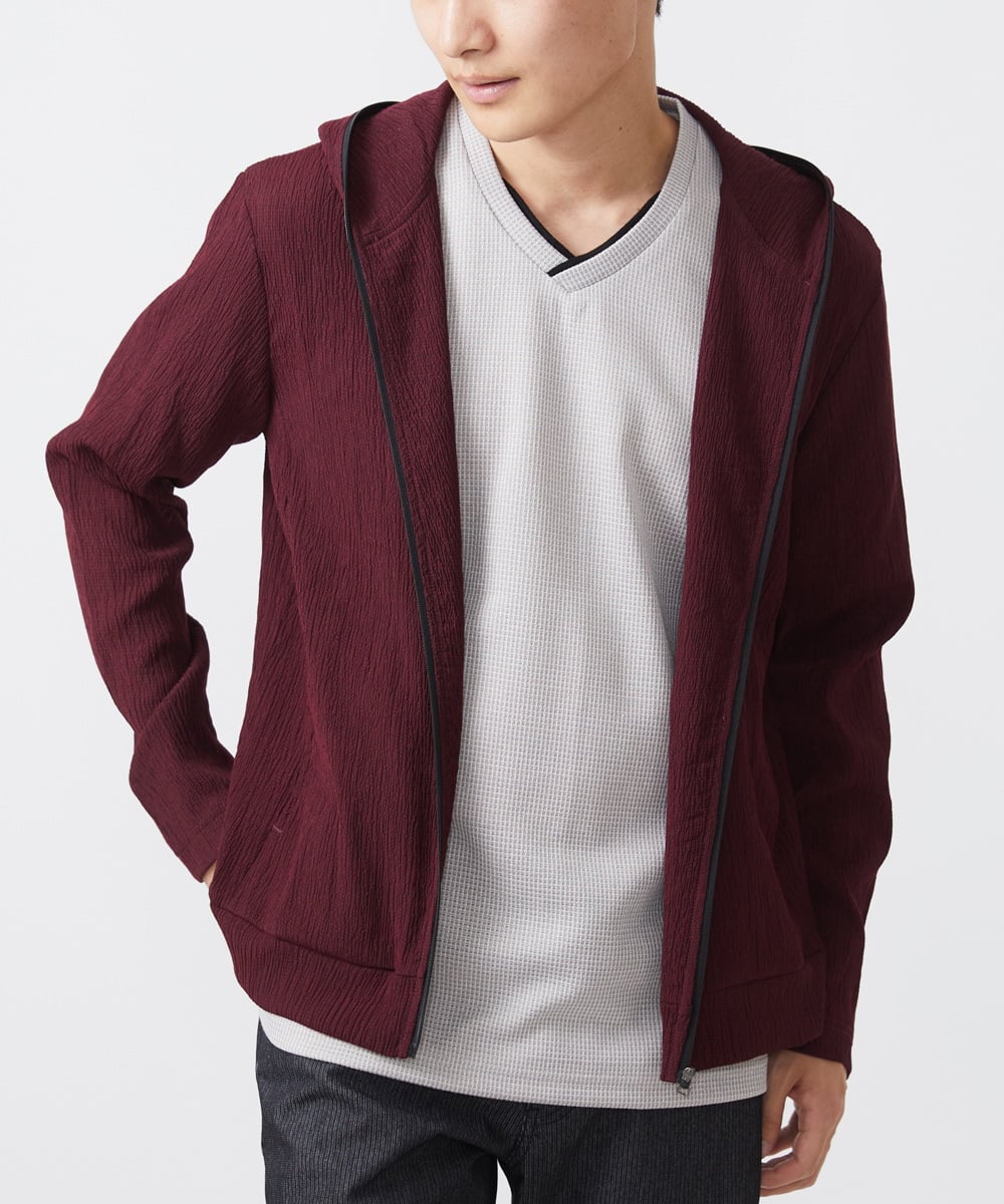 MKJJX09130 MK MICHEL KLEIN HOMME(MKミッシェルクランオム) 【洗える】フードパーカー/ラダーストライプ パープル
