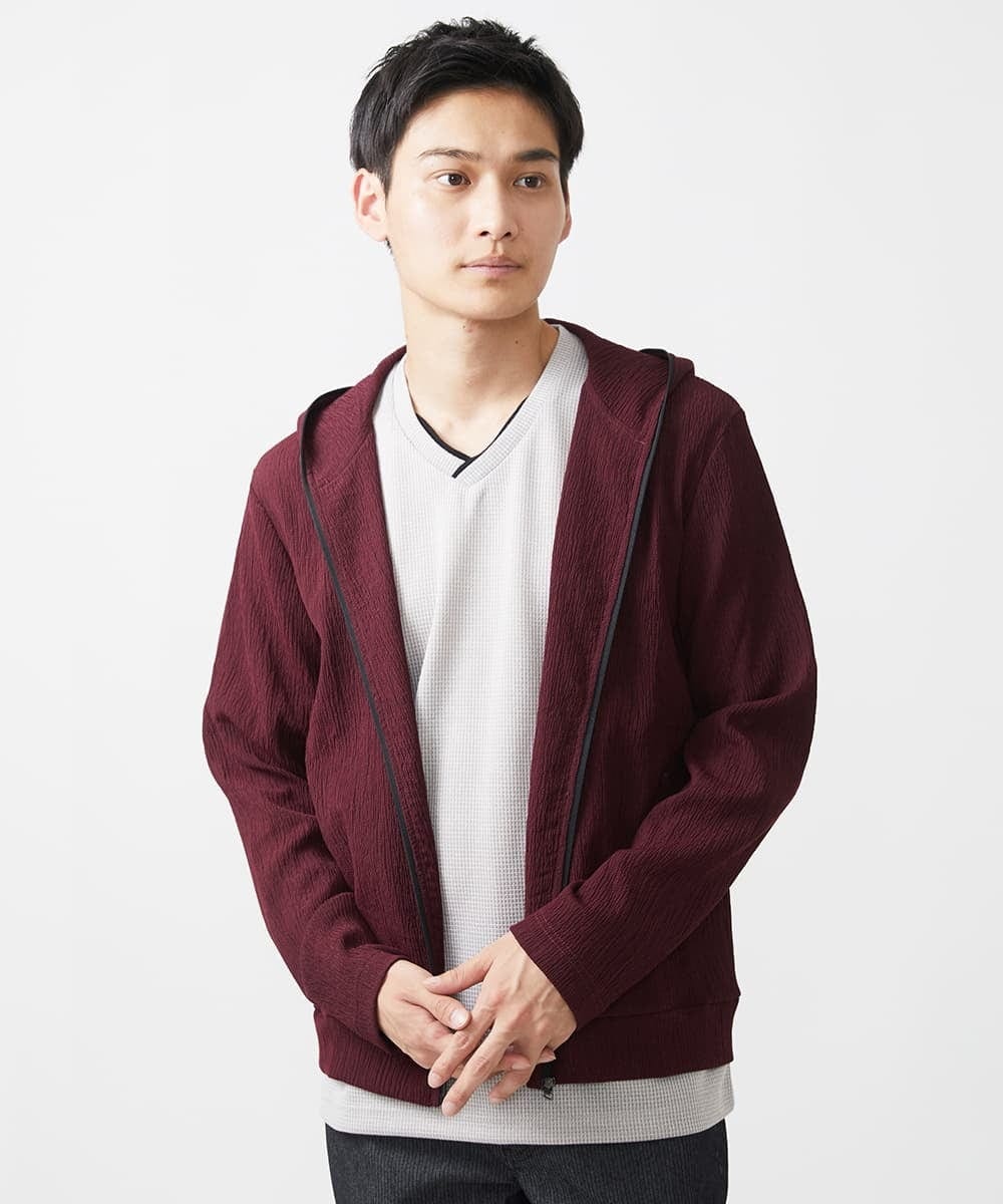 MKJJX09130 MK MICHEL KLEIN HOMME(MKミッシェルクランオム) 【洗える】フードパーカー/ラダーストライプ パープル