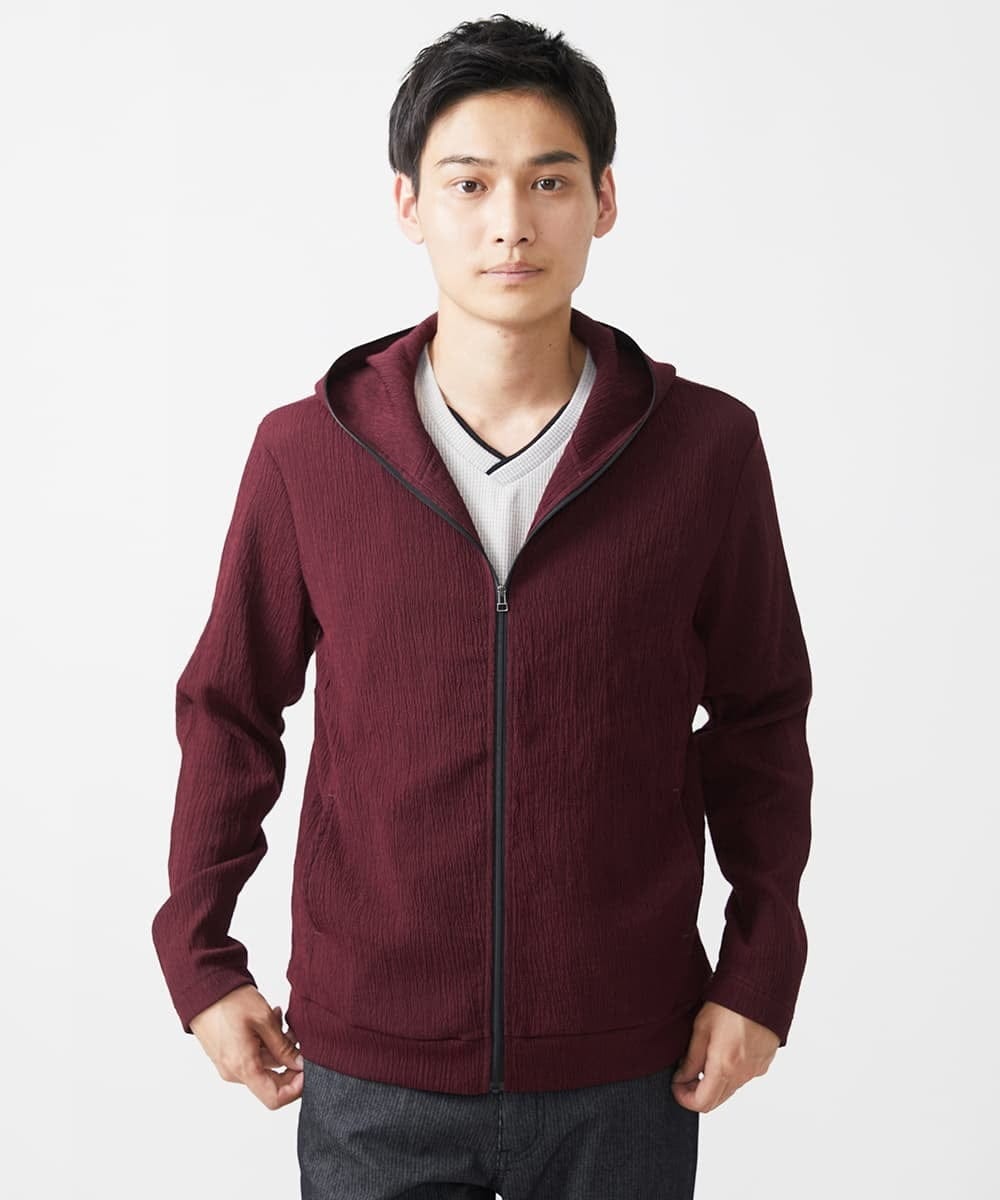 MKJJX09130 MK MICHEL KLEIN HOMME(MKミッシェルクランオム) 【洗える】フードパーカー/ラダーストライプ パープル