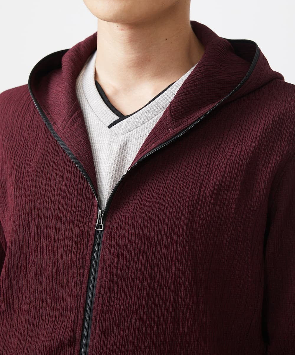 MKJJX09130 MK MICHEL KLEIN HOMME(MKミッシェルクランオム) 【洗える】フードパーカー/ラダーストライプ パープル