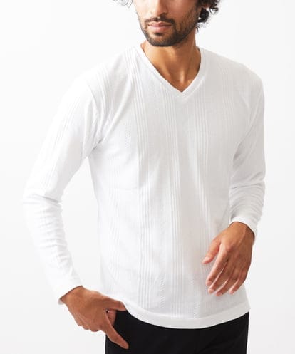 MKKAA50069 MK MICHEL KLEIN HOMME Vネック長袖カットソー  / ストライプへリンボンリンクス