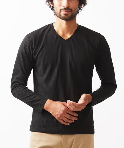 MKKAA50069 MK MICHEL KLEIN HOMME Vネック長袖カットソー  / ストライプへリンボンリンクス