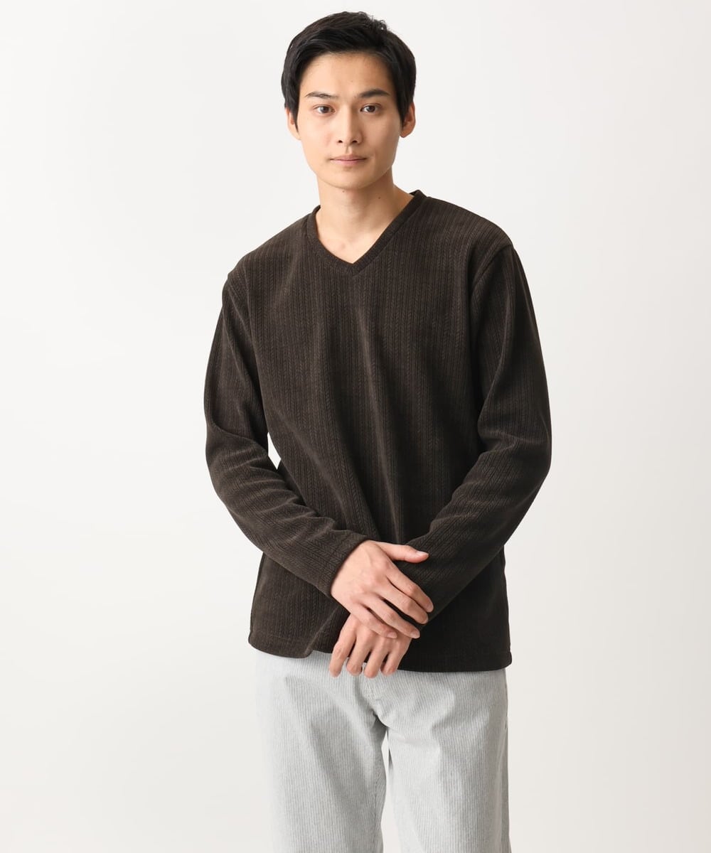 MKKAA68079 MK MICHEL KLEIN HOMME(MKミッシェルクランオム) Vネックカットソー / モールケーブル グリーン