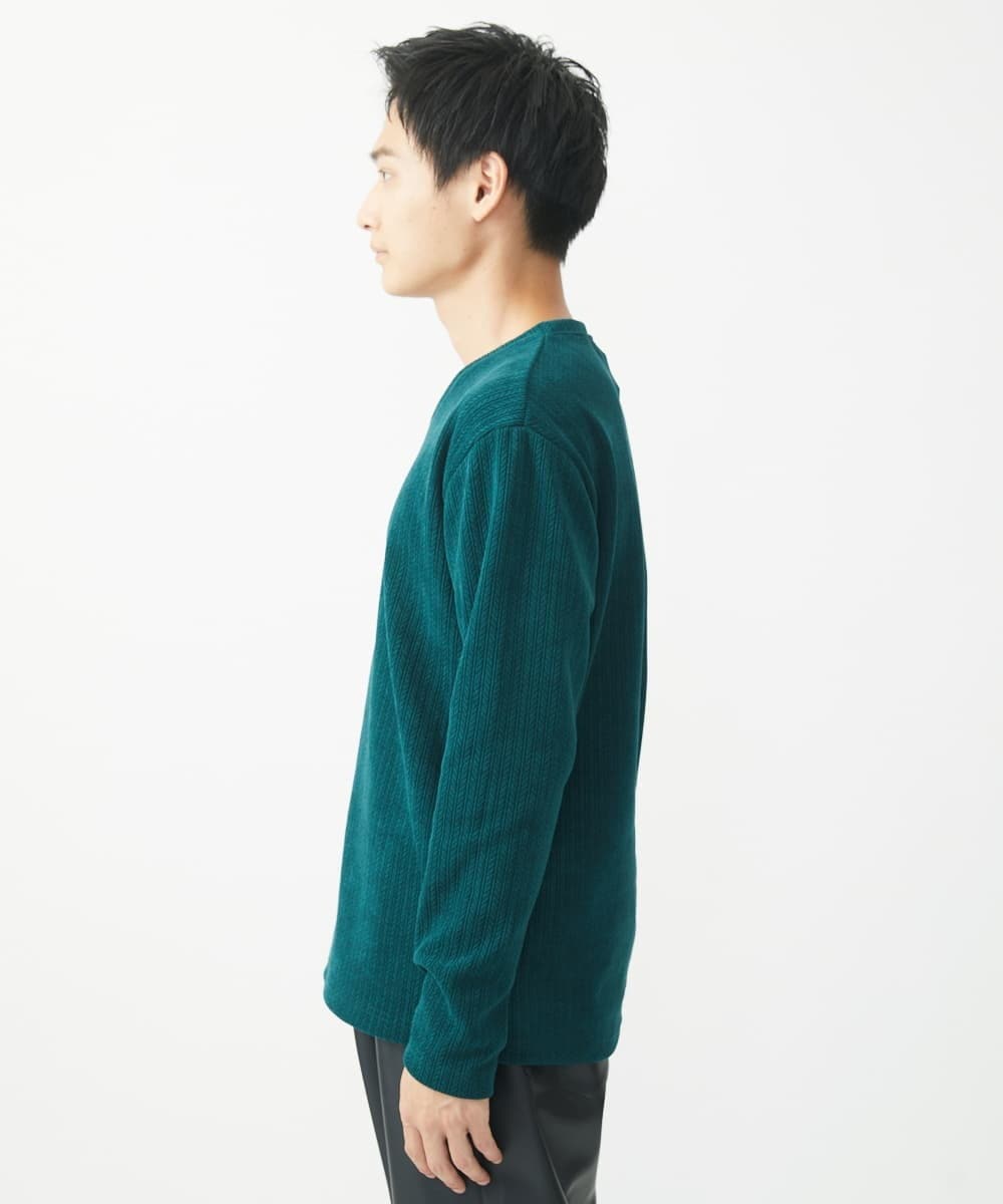MKKAA68079 MK MICHEL KLEIN HOMME(MKミッシェルクランオム) Vネックカットソー / モールケーブル グリーン