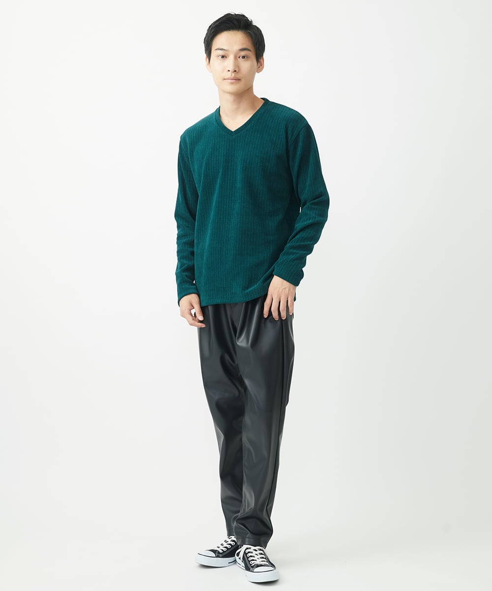MKKAA68079 MK MICHEL KLEIN HOMME(MKミッシェルクランオム) Vネックカットソー / モールケーブル グリーン