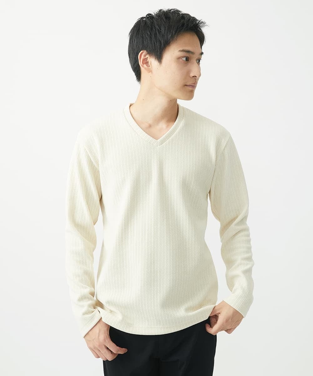 MKKAA68079 MK MICHEL KLEIN HOMME(MKミッシェルクランオム) Vネックカットソー / モールケーブル グリーン