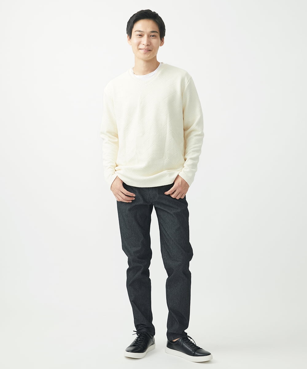 MKKAC25069 MK MICHEL KLEIN HOMME(MKミッシェルクランオム) Vネックカットソー/フクレジャガード アイボリー