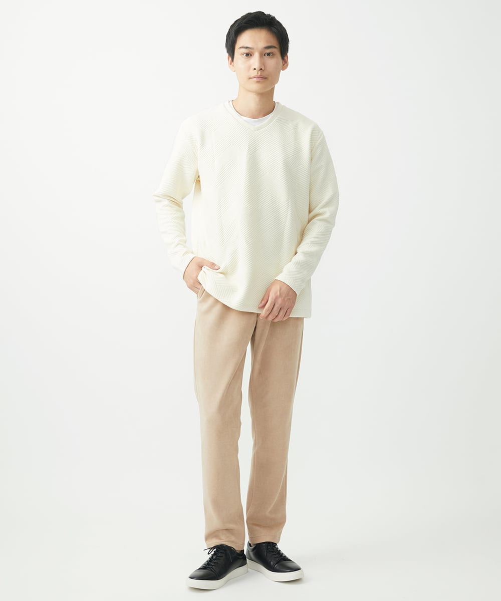 MKKAC25069 MK MICHEL KLEIN HOMME(MKミッシェルクランオム) Vネックカットソー/フクレジャガード アイボリー