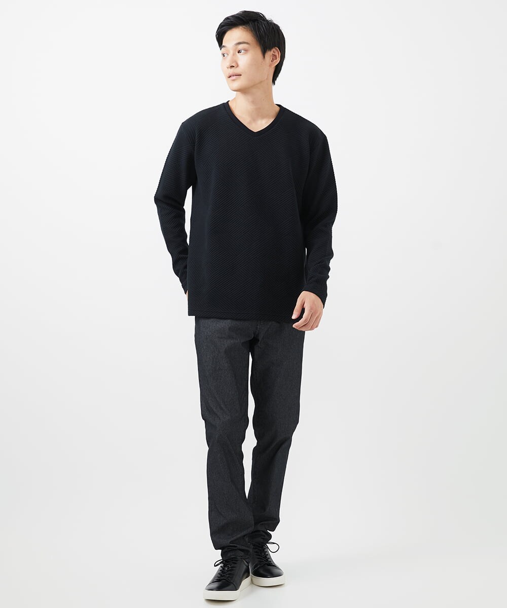 MKKAC25069 MK MICHEL KLEIN HOMME(MKミッシェルクランオム) Vネックカットソー/フクレジャガード ブラック