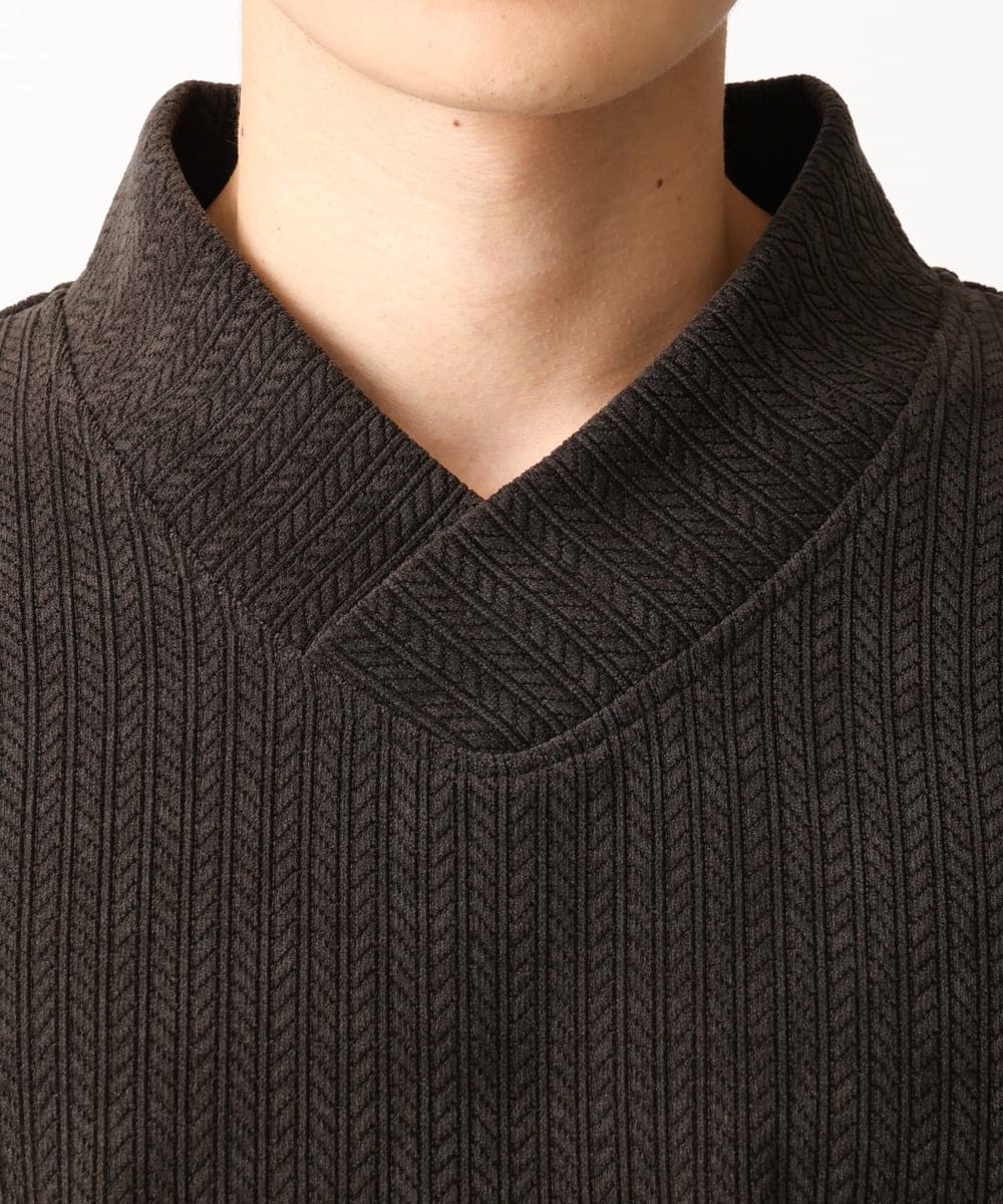 MKKAC27099 MK MICHEL KLEIN HOMME(MKミッシェルクランオム) ショールカラーカットソー / モールケーブル ブラウン