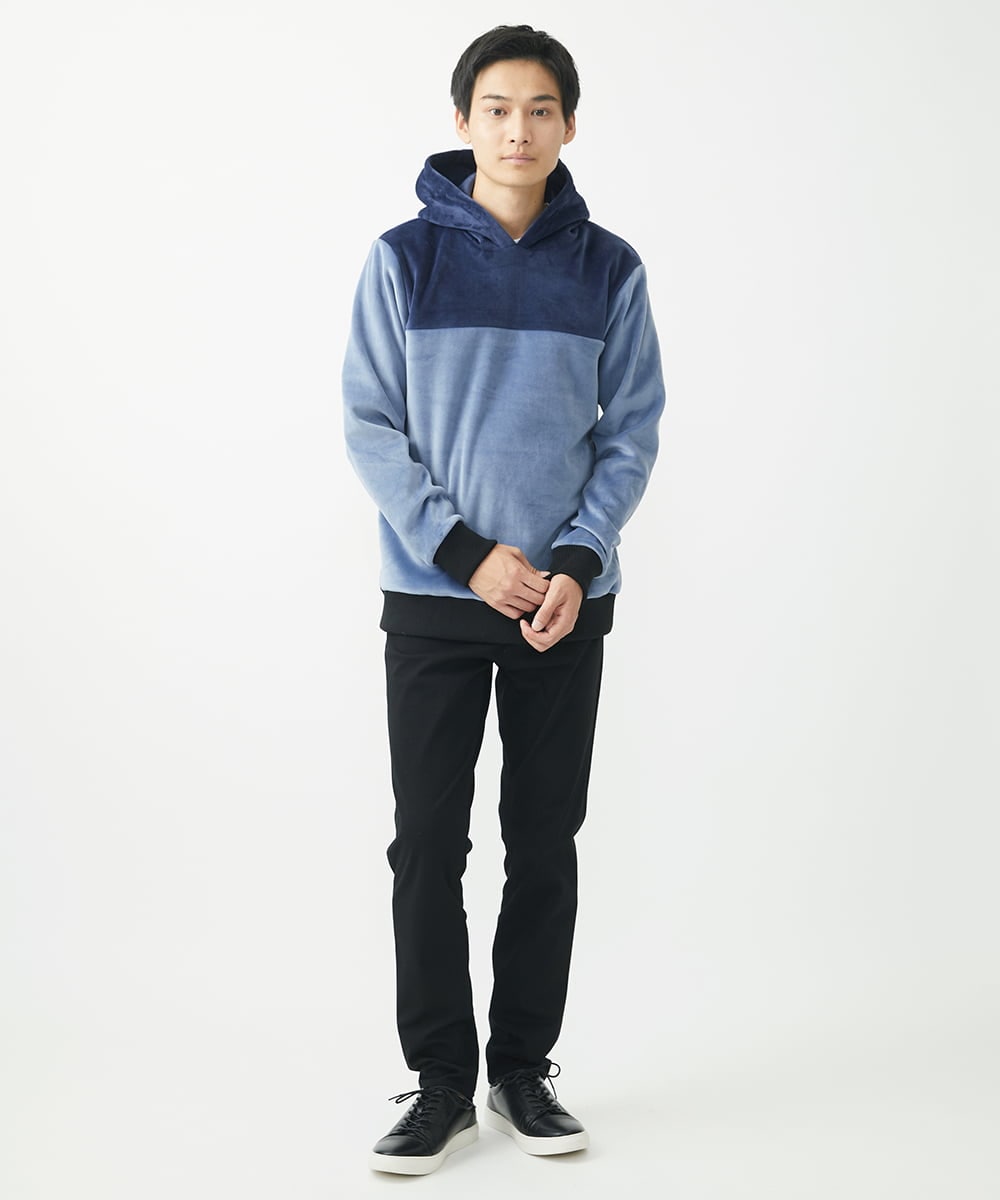 MKKAC29099 MK MICHEL KLEIN HOMME(MKミッシェルクランオム) プルオーバーパーカー/マイクロベロア  ライトブルー