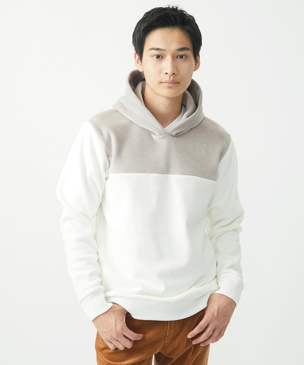 MKKAC29099 MK MICHEL KLEIN HOMME(MKミッシェルクランオム) プルオーバーパーカー/マイクロベロア  ホワイト