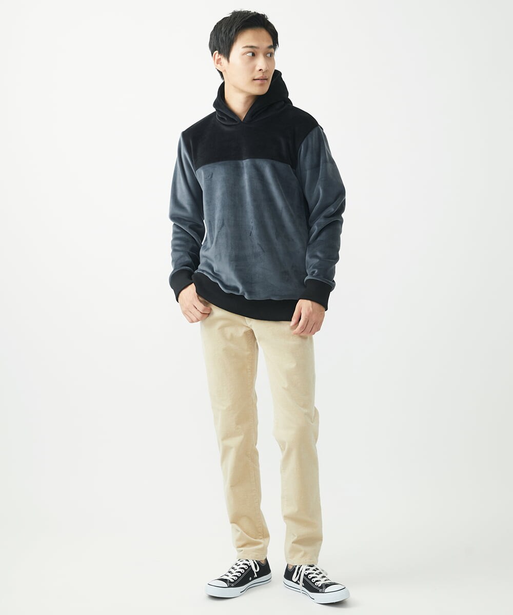 MKKAC29099 MK MICHEL KLEIN HOMME(MKミッシェルクランオム) プルオーバーパーカー/マイクロベロア  ダークグレー