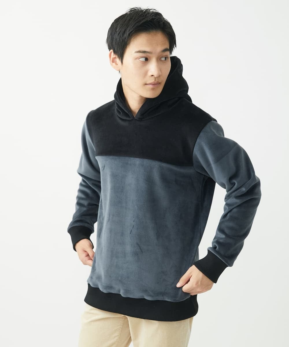 MKKAC29099 MK MICHEL KLEIN HOMME(MKミッシェルクランオム) プルオーバーパーカー/マイクロベロア  ダークグレー